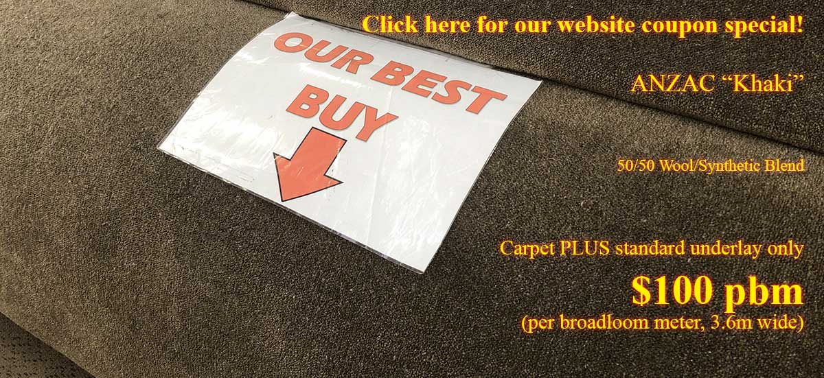 Roses Carpets ANZAC Khaki carpet overrun Special Offer